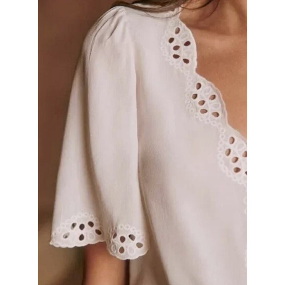 Sezane Ivory Ilonie Blouse Size 10 US Womens Designer Silk Top Cream Loose Fit - Picture 2 of 11